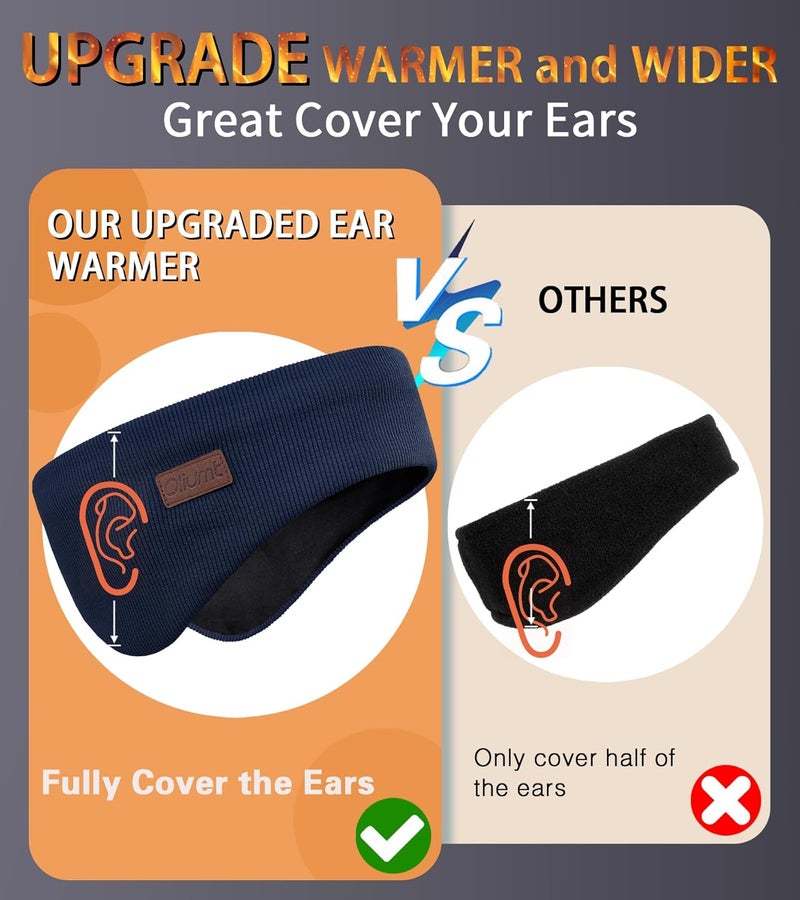 Oliumt Winter Ear Warmer Headband for Men Women Double-Layer Knit Ear Muffs Cover with Fuzzy Lining for Running and Cycling (Navy, One Size) - Image 2